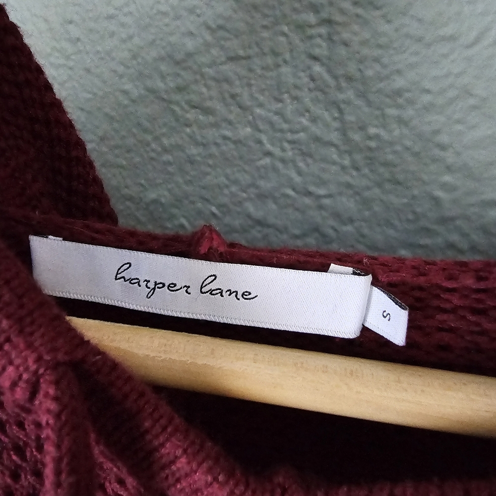 Harper Lane Knitted Hooded Red Burgundy Sweater Pullover Size S Cotton Blend - Picture 3 of 7